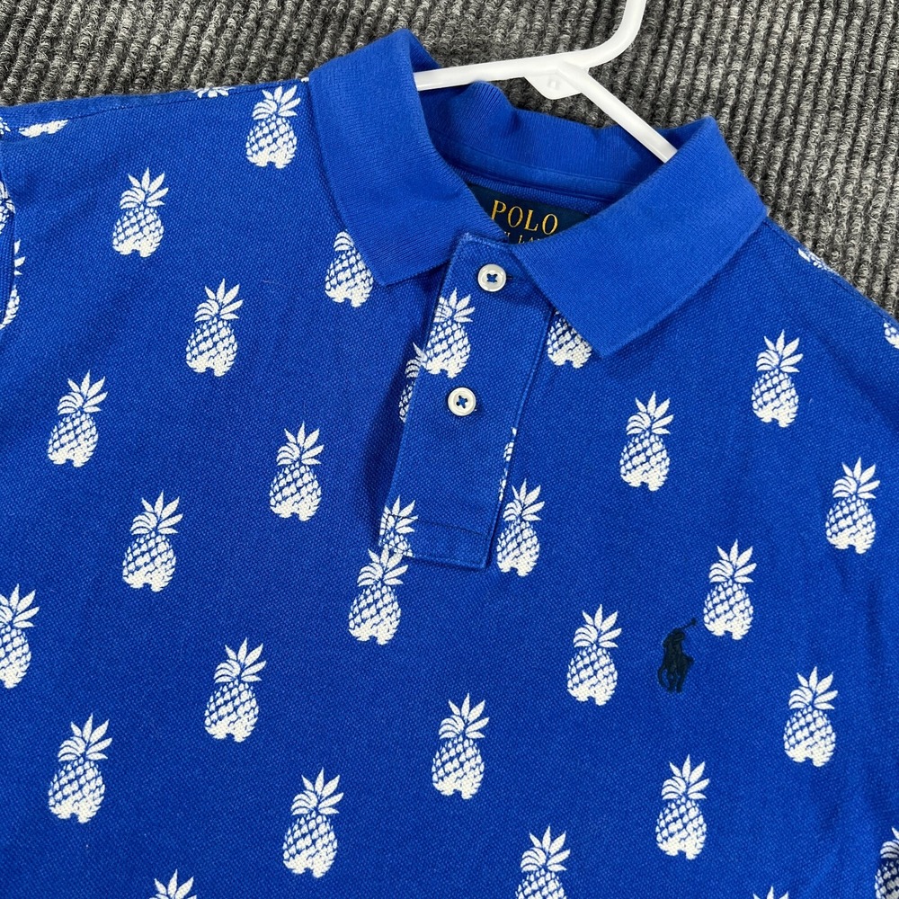 Polo Ralph Lauren Shirt Mens Small Blue Short Sleeve Pineapple Geometric Golf